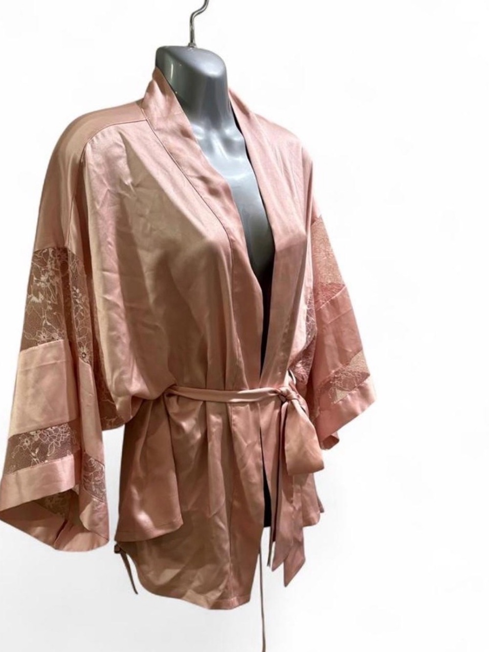 Victoria’s Secret Satin Lace Trim Robe - Blush Pink Sz M/L - Picture 3 of 7